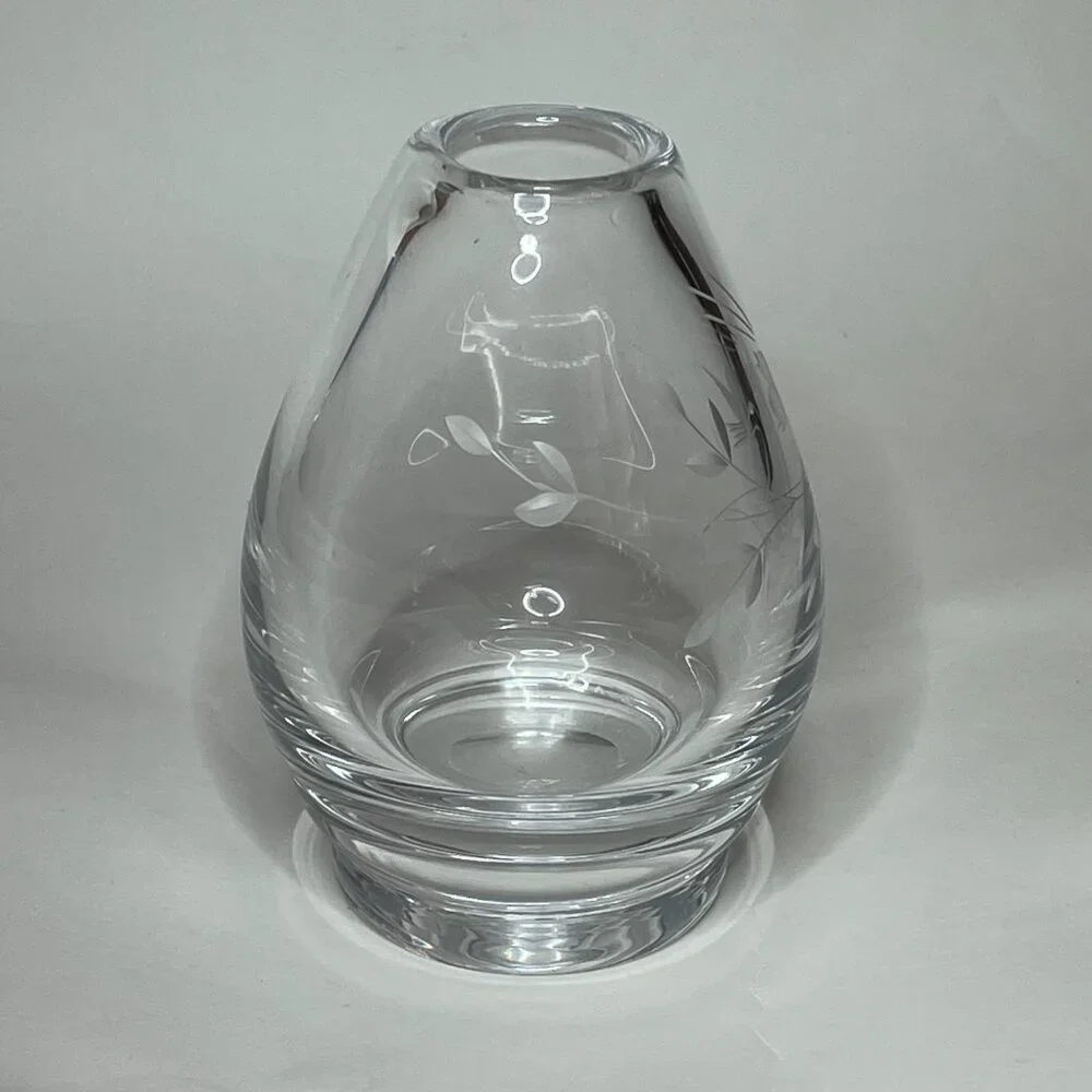 Vintage Kosta Sweden Etched Glass Vase w/ Singing Bird